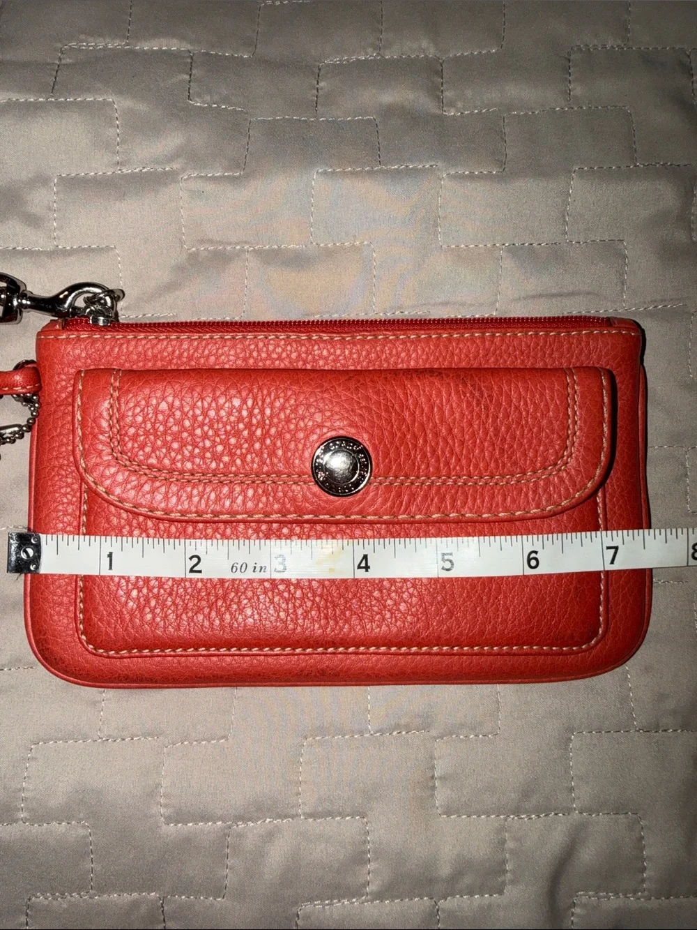 Coach Hamilton Pebbled Leather Flap Wristlet in Geranium Coral